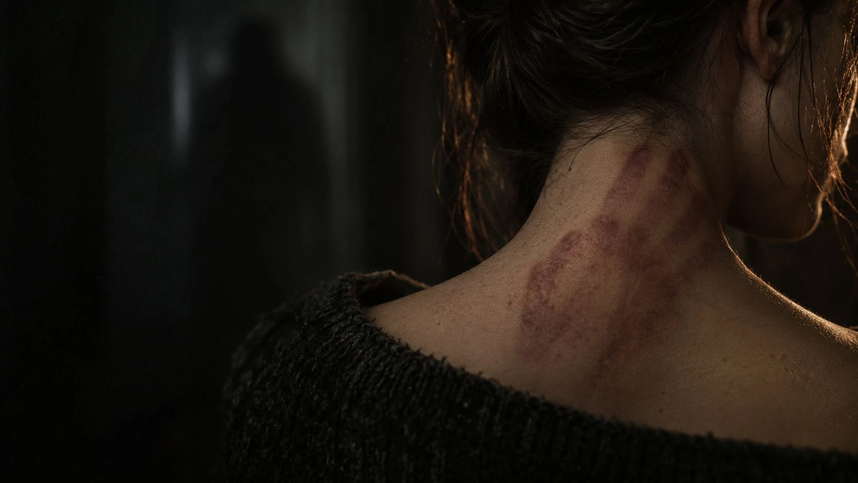 A fresh handprint on Ezra’s neck