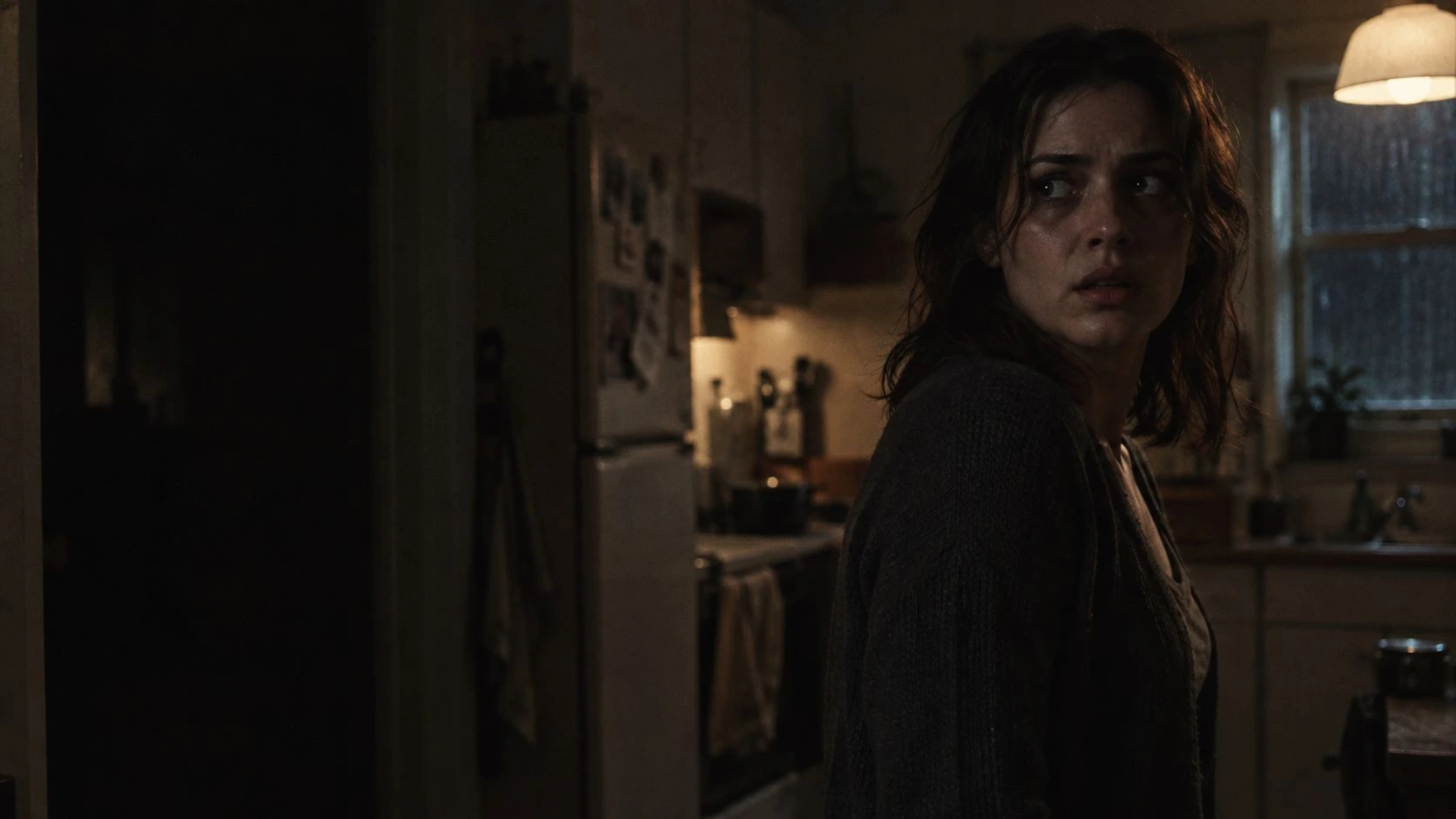 Ezra in a dim kitchen