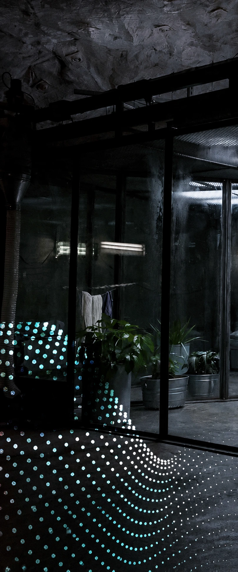 Glass architecture, plants and dotted light isolated from the design reference